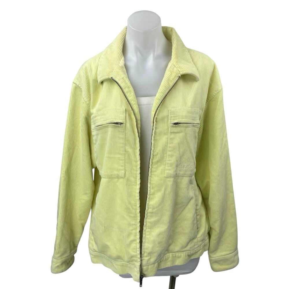 Supreme Women's Yellow Corduroy Long Sleeve Zip Up Collared Shirt Jacket Top L